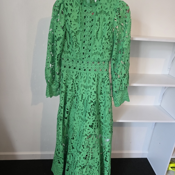 Catchall Green Lace Midi Dress Emerald High Neck Long Sleeve S NWT - Picture 3 of 6